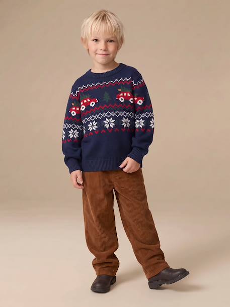 Wide-leg corduroy trousers for boys cappuccino+lichen 