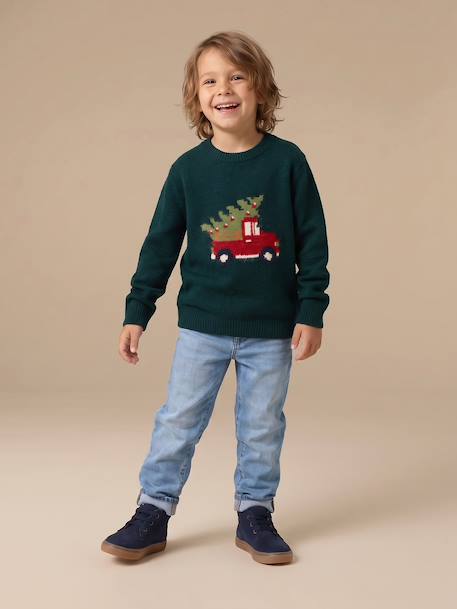 Jacquard jumper with long sleeves for boys dark green 