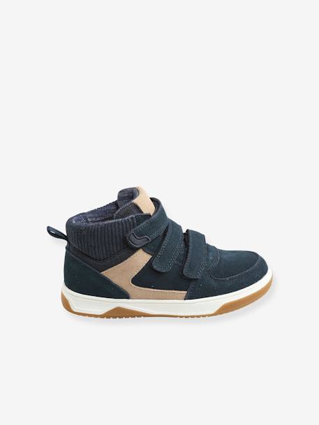 Leather High-Top Trainers, for Boys Dark Blue 