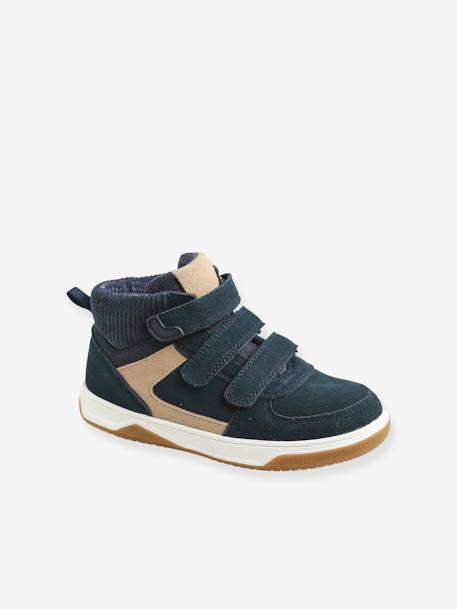 Leather High-Top Trainers, for Boys Dark Blue 