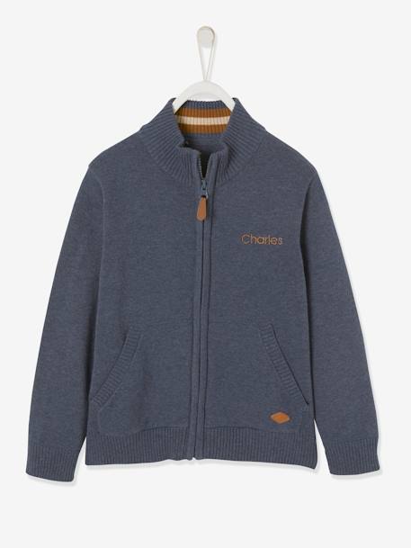 High Neck Jacket with Zip, for Boys Blue+marl green+White/Red 
