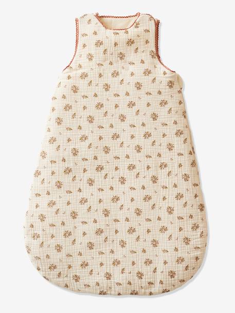 Sleeveless Baby Sleep Bag in Cotton Gauze, Barn BEIGE LIGHT ALL OVER PRINTED 