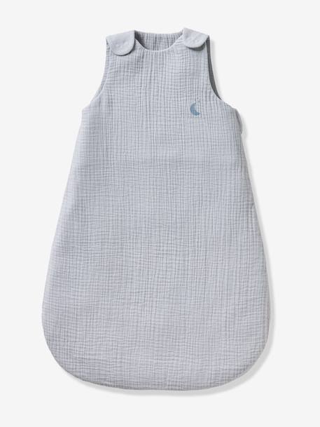 Summer Baby Sleeping Bag in Organic Cotton* Gauze, No Lining coral+grey blue 