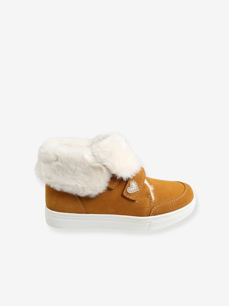Convertible Fur-Lined Leather Boots, for Girls Camel 