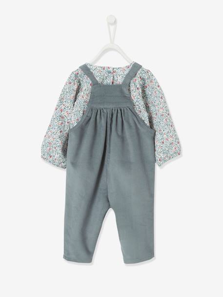 Blouse & Corduroy Dungarees Combo for Baby Girls Dark Blue 