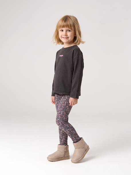 Leggings Lined in Polar Fleece for Girls BROWN LIGHT ALL OVER PRINTED+dark grey+dusky pink+ink blue+printed grey 