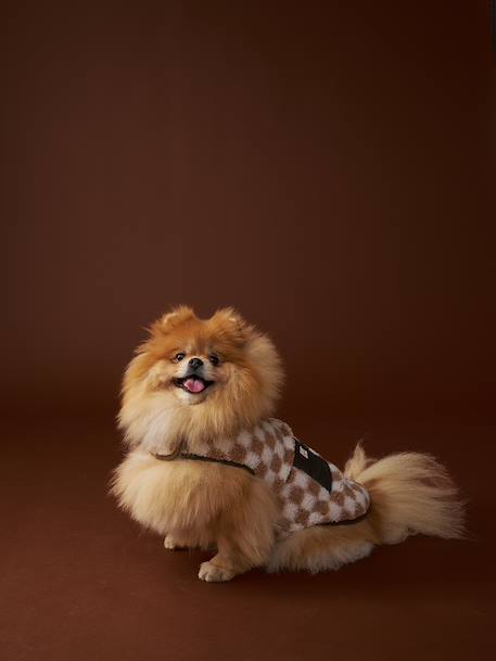 Fleece dog coat beige+chequered brown+khaki 