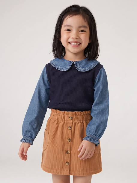 2-in-1 jumper for girls lilac+navy blue+tomato red 