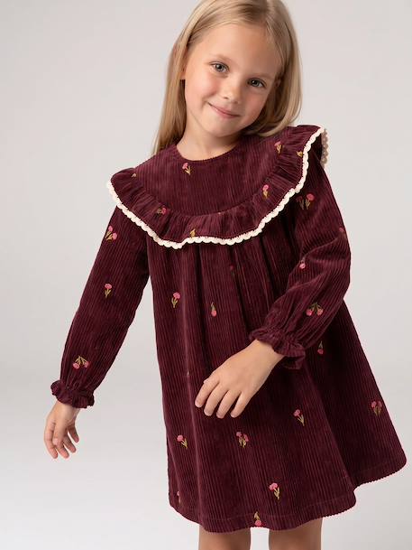 Long-sleeved velvet dress for girls plum 