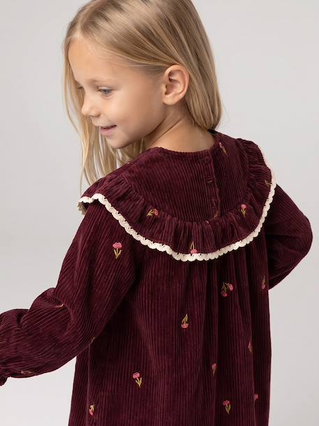 Long-sleeved velvet dress for girls plum 