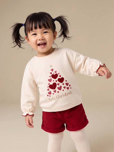Baby girls' sweatshirt, shorts and tights set red 