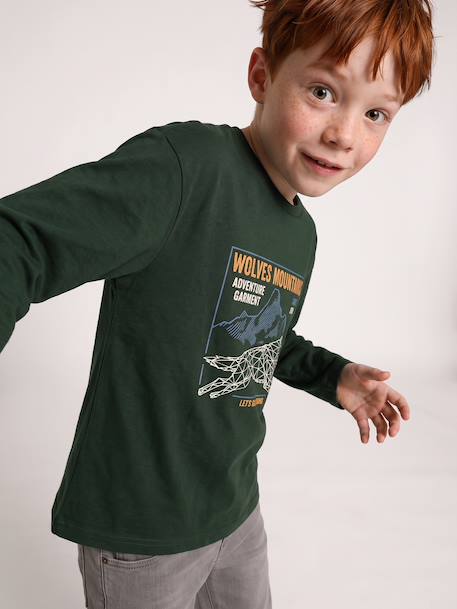 Long-sleeved T-shirt for boys green+navy blue 