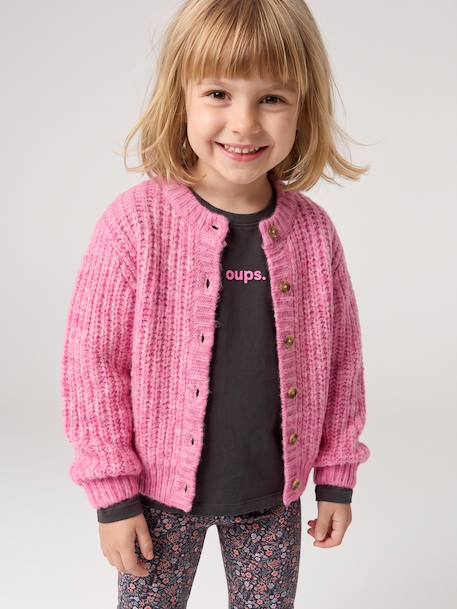 Loose-Fitting Soft Knit Cardigan for Girls marl grey+mint green+petrol blue+purple clover+rose 