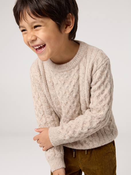 Long-sleeved cable knit jumper for boys marl beige 