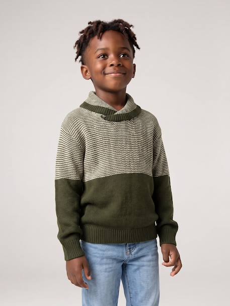 Knit snood neck jumper for boys green+navy blue 