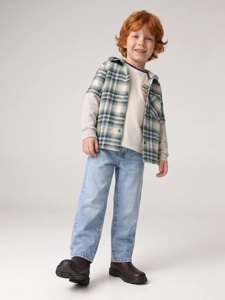 2-in-1 Two Fabric Shirt for Boys chequered green+chequered white 