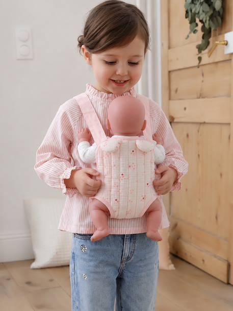 Baby Carrier For Dolls, in Cotton Gauze black+printed pink+rose+yellow 