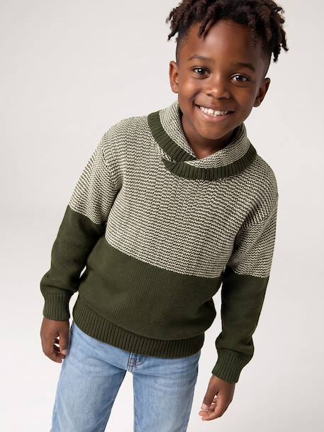 Knit snood neck jumper for boys green+navy blue 