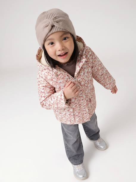 Rib Knit Beanie with Fancy Bow, for Girls cinnamon+marl beige+old rose 