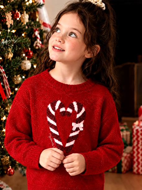 Christmas Gift Box with Jacquard Knit Reindeer Jumper + 2 Scrunchies for Girls ecru+pale pink+red 