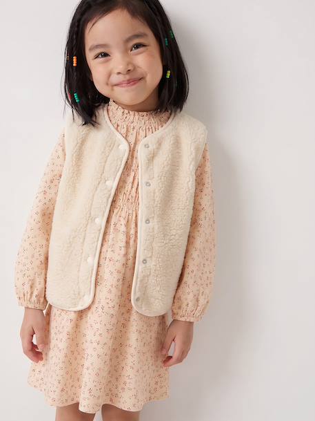 Short dress with long sleeves for girls cinnamon+ecru 