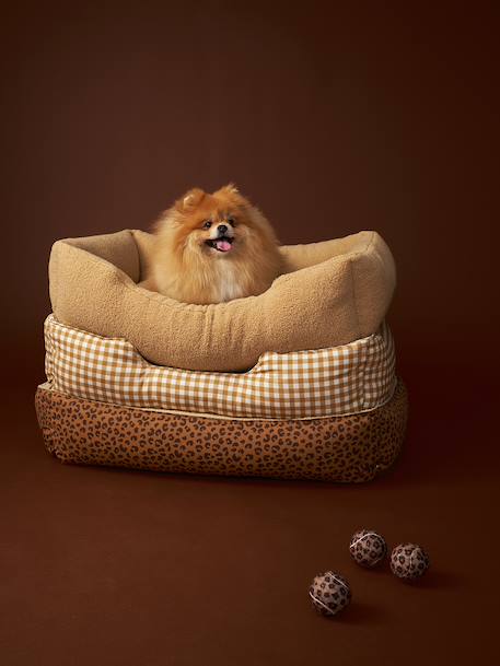 Quilted pet basket FAMILY clay beige+hazel+striped white 