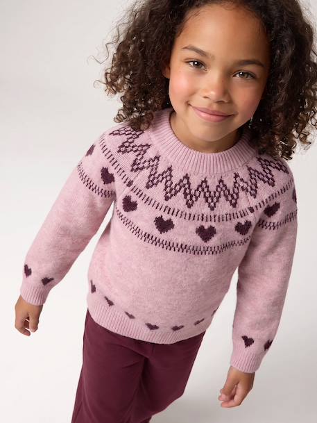 Knitted jumper Jacquard with long sleeves for girls pale pink+sage green 