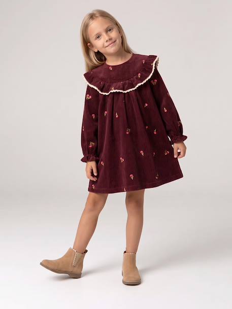 Long-sleeved velvet dress for girls plum 