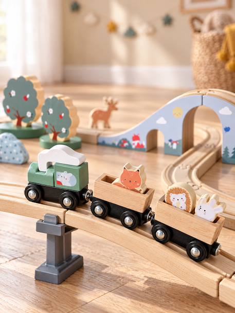 FSC 100% 55-piece wooden train set wood 