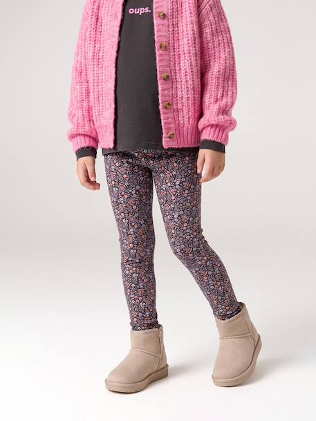 Leggings Lined in Polar Fleece for Girls BROWN LIGHT ALL OVER PRINTED+dark grey+dusky pink+ink blue+printed grey 