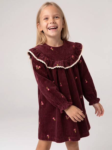 Long-sleeved velvet dress for girls plum 