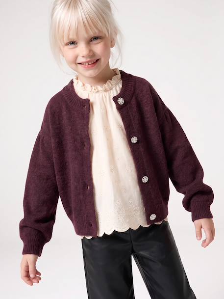 Cardigan with jewel buttons for girls plum 