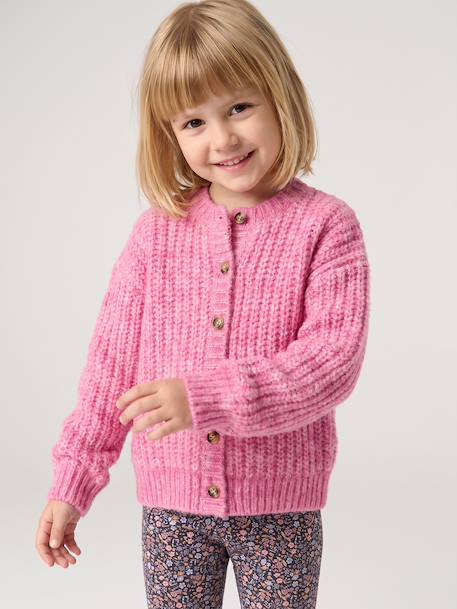 Loose-Fitting Soft Knit Cardigan for Girls marl grey+mint green+petrol blue+purple clover+rose 