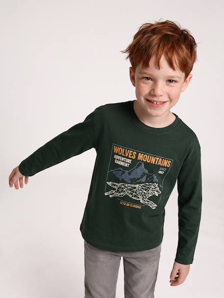 Long-sleeved T-shirt for boys green+navy blue 