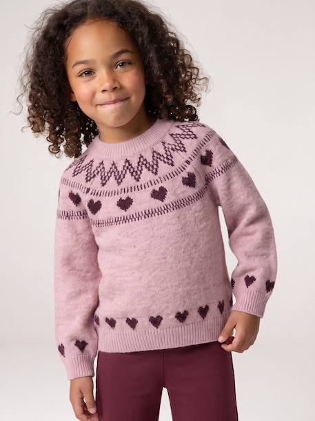 Knitted jumper Jacquard with long sleeves for girls pale pink+sage green 