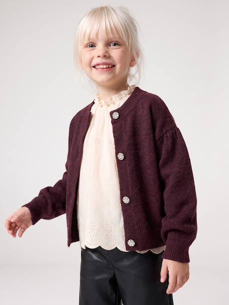 Cardigan with jewel buttons for girls plum 