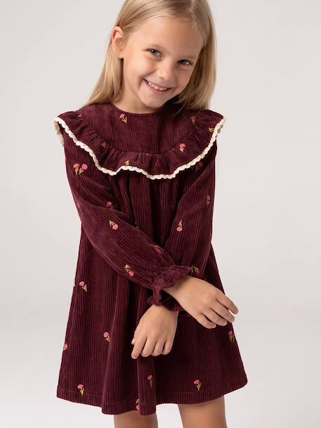 Long-sleeved velvet dress for girls plum 