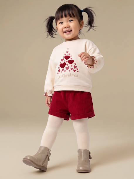 Baby girls' sweatshirt, shorts and tights set red 