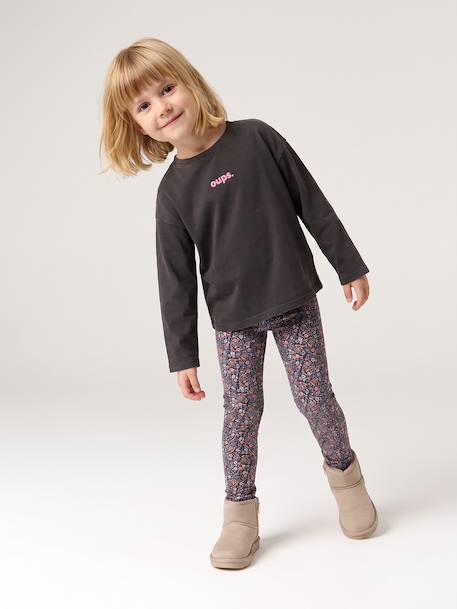 Leggings Lined in Polar Fleece for Girls BROWN LIGHT ALL OVER PRINTED+dark grey+dusky pink+ink blue+printed grey 