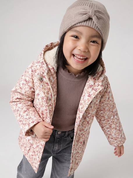 Rib Knit Beanie with Fancy Bow, for Girls cinnamon+marl beige+old rose 