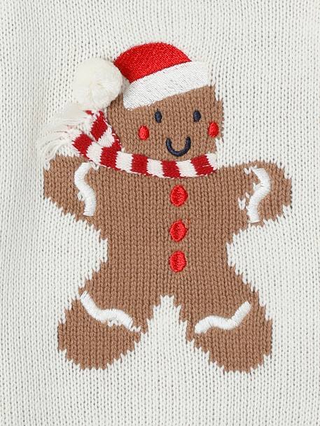 Unisex Christmas Jumper, Gingerbread Man, for Babies White 
