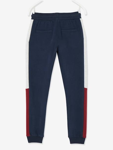Fleece Trousers with Side Stripes for Boys Dark Blue+pecan nut 