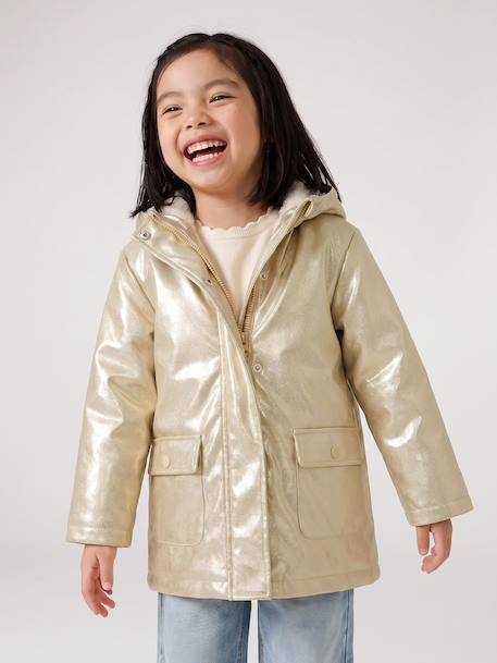 Glittered waxed coat for girls gold 