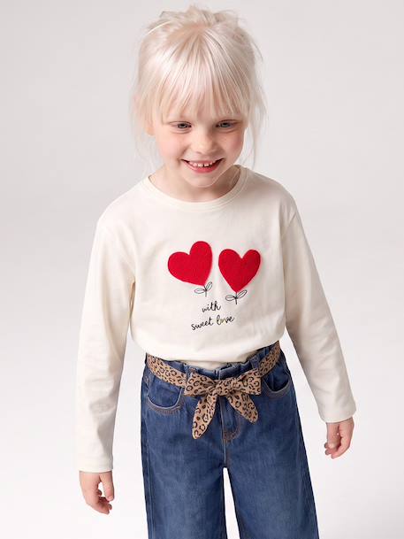 Long-sleeved T-shirt for girls ecru+rosy 