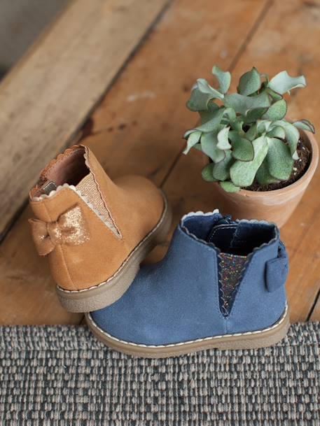 Leather Boots with Elastic, for Baby Girls Camel 