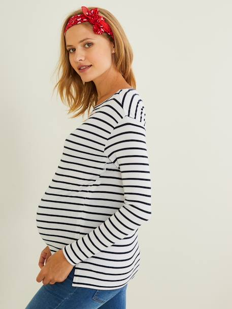 Crossover Top, Maternity & Nursing Special olive+Red Stripes+White Stripes 