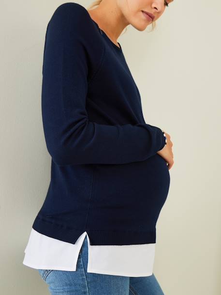 Dual Fabric Jumper, Maternity & Nursing Dark Blue+rose beige 