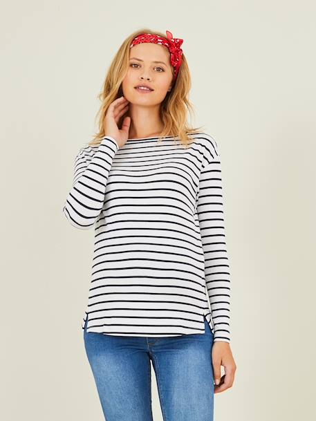 Crossover Top, Maternity & Nursing Special olive+Red Stripes+White Stripes 
