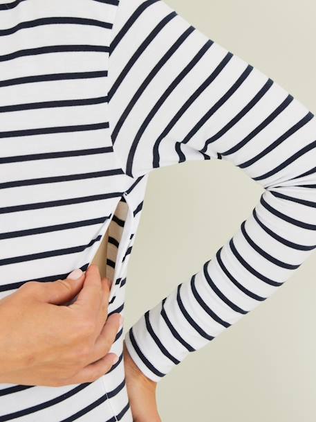 Crossover Top, Maternity & Nursing Special olive+Red Stripes+White Stripes 