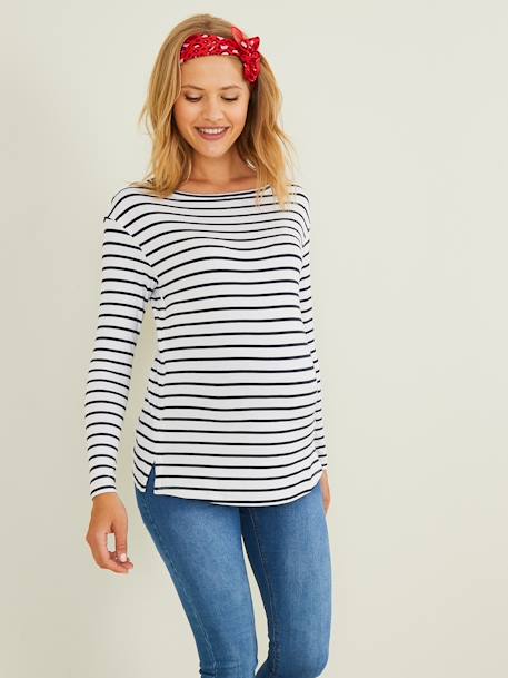 Crossover Top, Maternity & Nursing Special olive+Red Stripes+White Stripes 